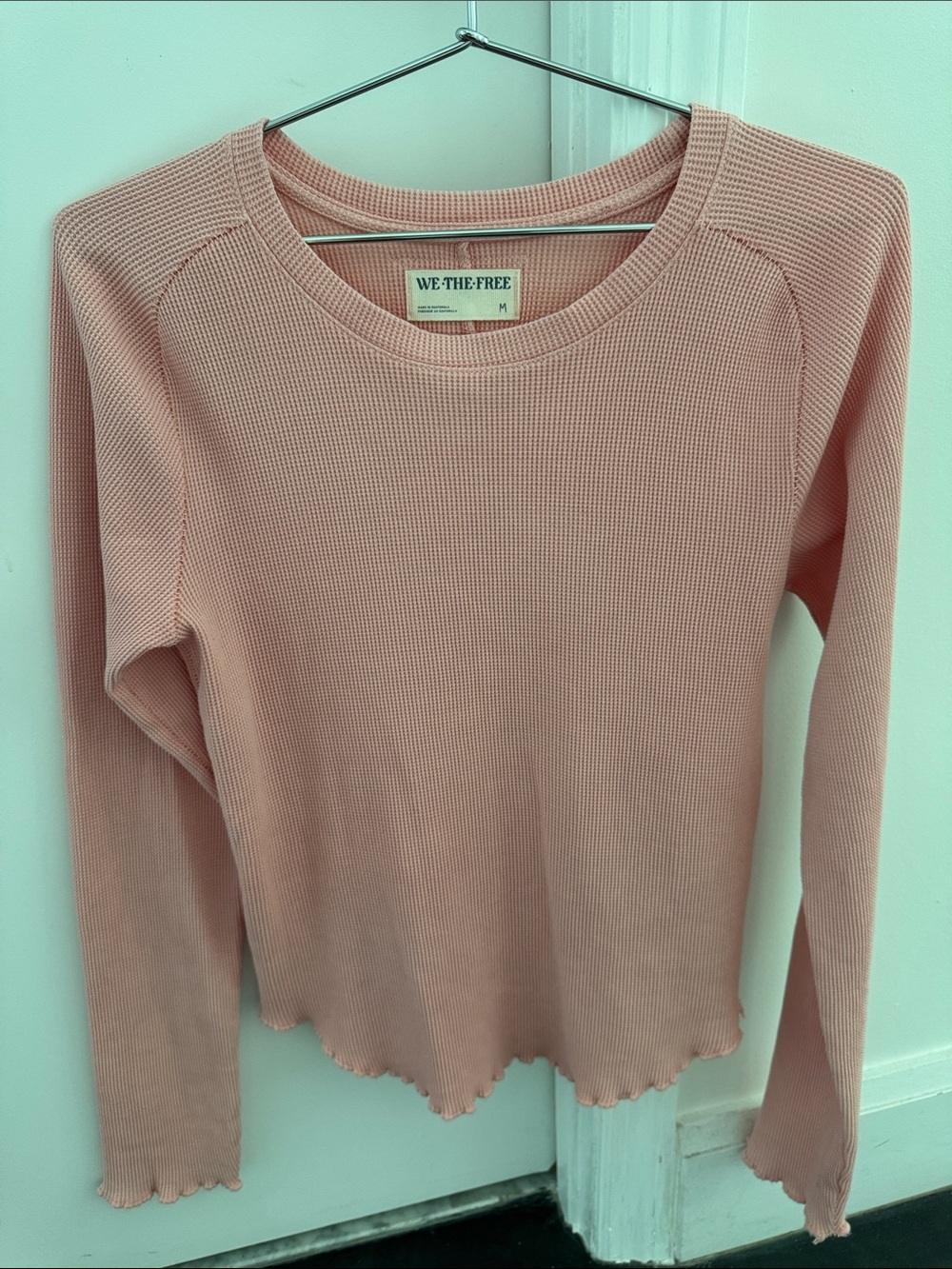 Free People We The Free Easy Does It Waffle Knit Long Sleeve Tee Pink Size M